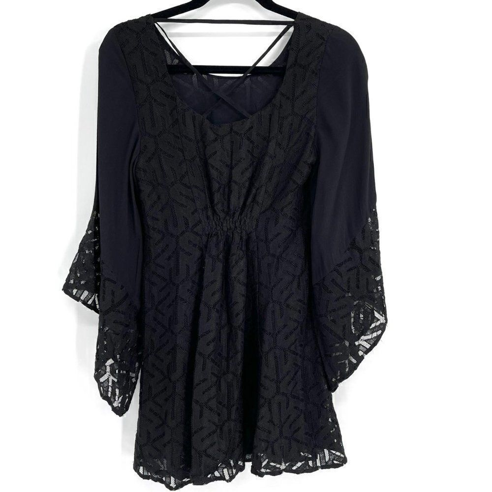 MinkPink Drive Me Crazy Flair Sleeve Lace Mini Fit & flare Black Dress NWT Size - Picture 9 of 15
